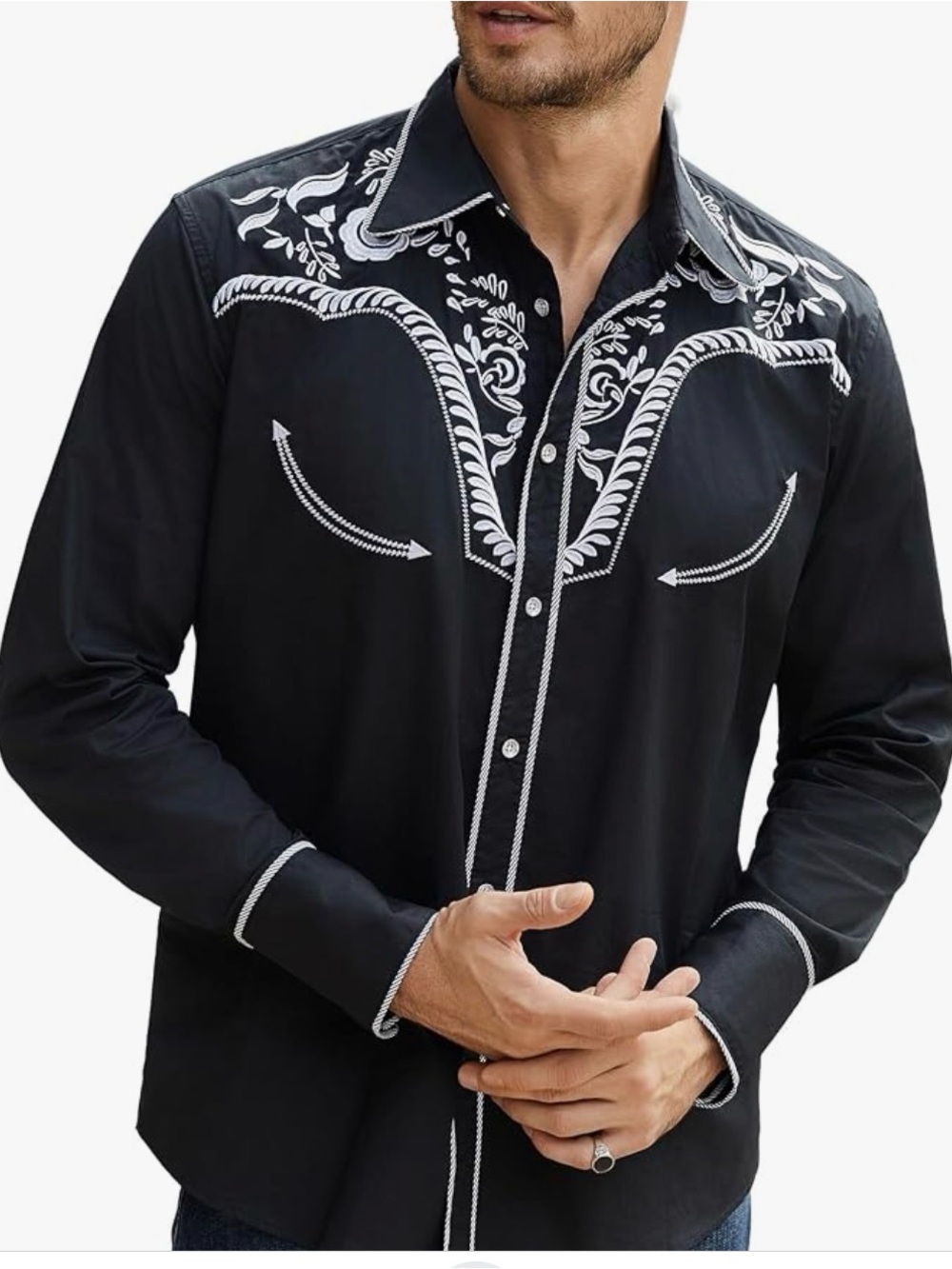 Black Western Unbranded Scully vibes Embroidered Button-Up,black w/white trim